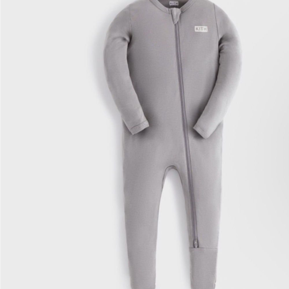 Kith Kids Light Gray Zip-Up Footie One-Piece